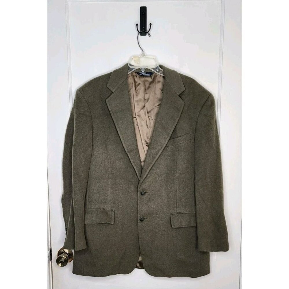 VTG Polo Ralph Lauren Mens Blazer 42L Green 100% Camelhair Sport Coat USA ACTWU
